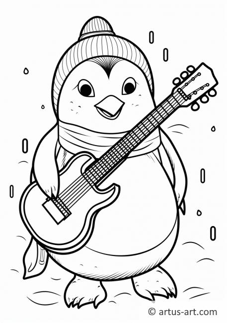 Penguin with Guitar Coloring Page